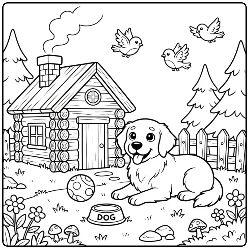 A charming Realistic Golden Retriever Coloring Page with a dog.