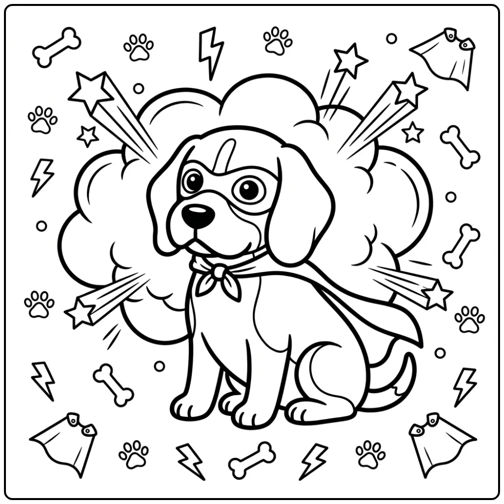 A heroic super dog in a cape and mask, a fun Beagle Coloring Page.