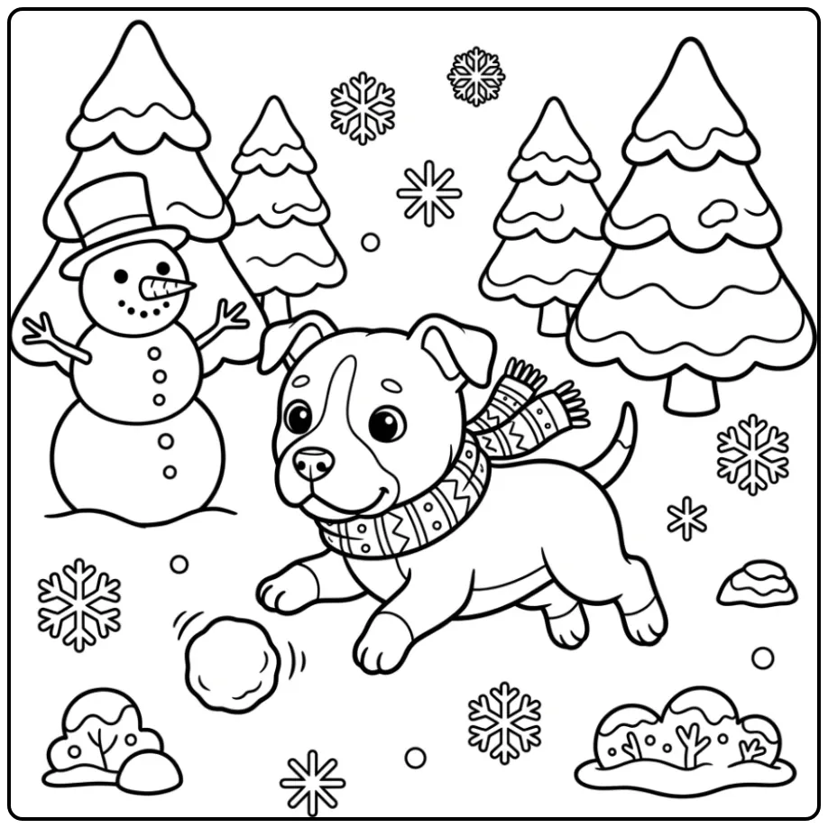 A cute pitbull puppy with a scarf, a fun Pitbull Coloring Page.