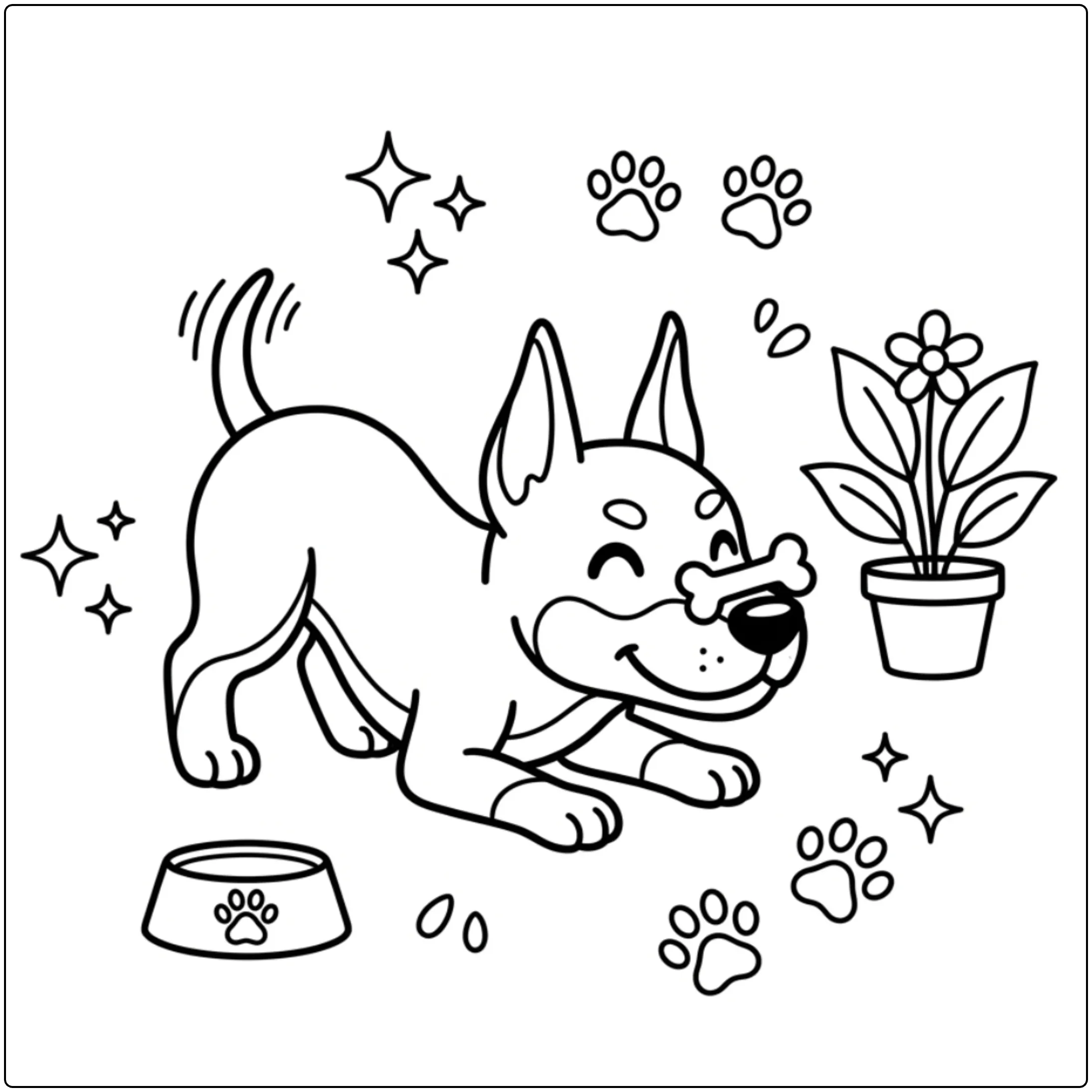 Playful Cartoon Doberman coloring page balancing a treat.
