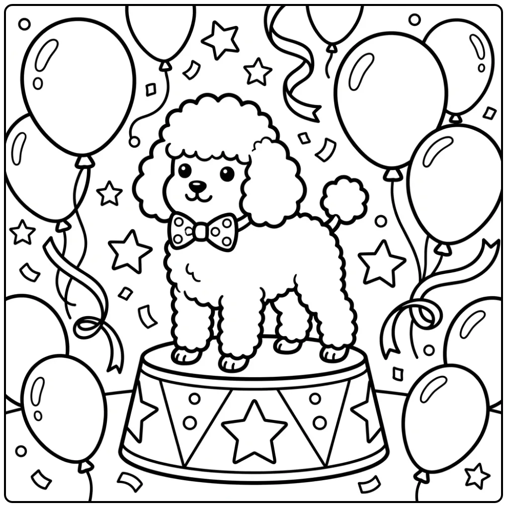 A cute cartoon dog show winner Poodle Coloring Page for kids.