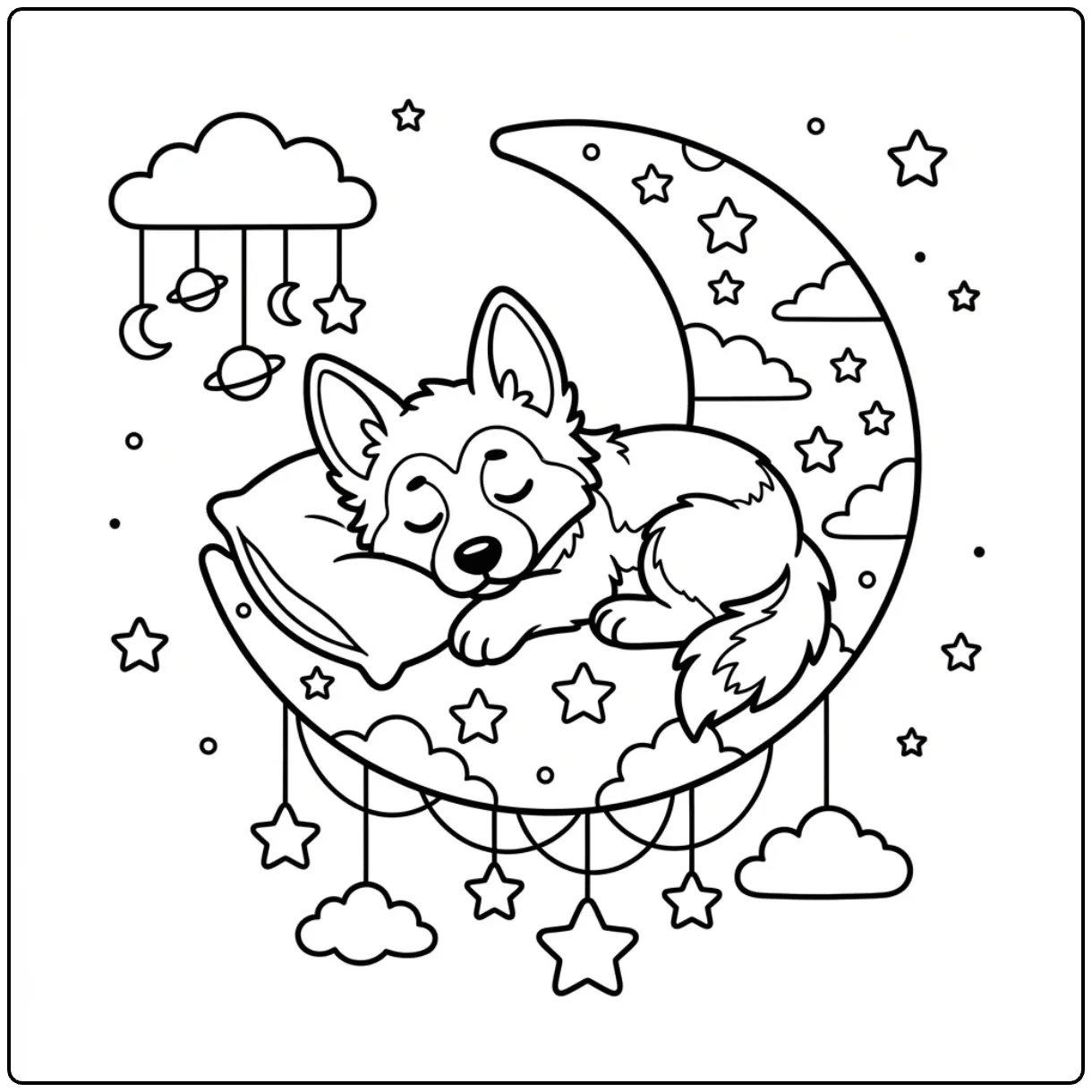 Printable baby German Shepherd coloring page sleeping pup