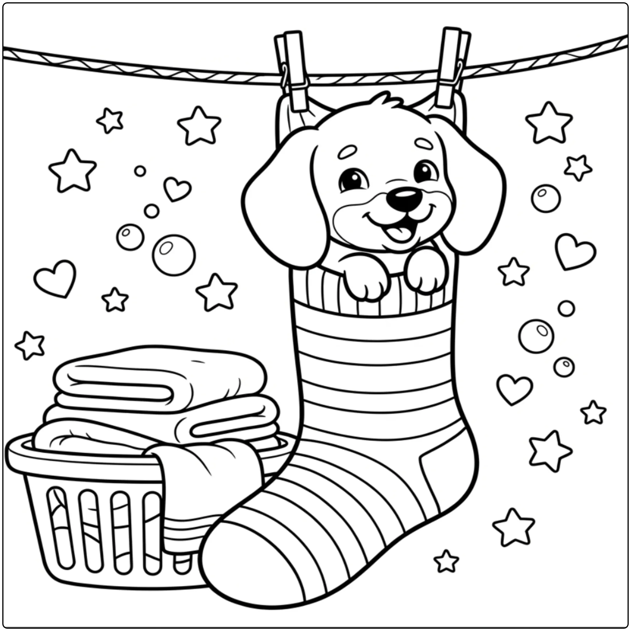 Funny Dachshund coloring page of a puppy in a striped sock