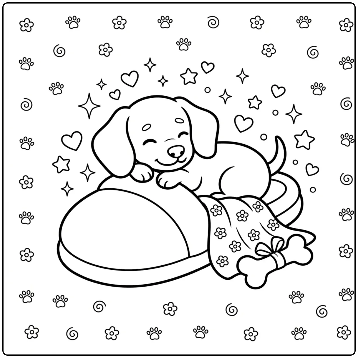 Cute Dachshund Puppy coloring page inside a cozy slipper.