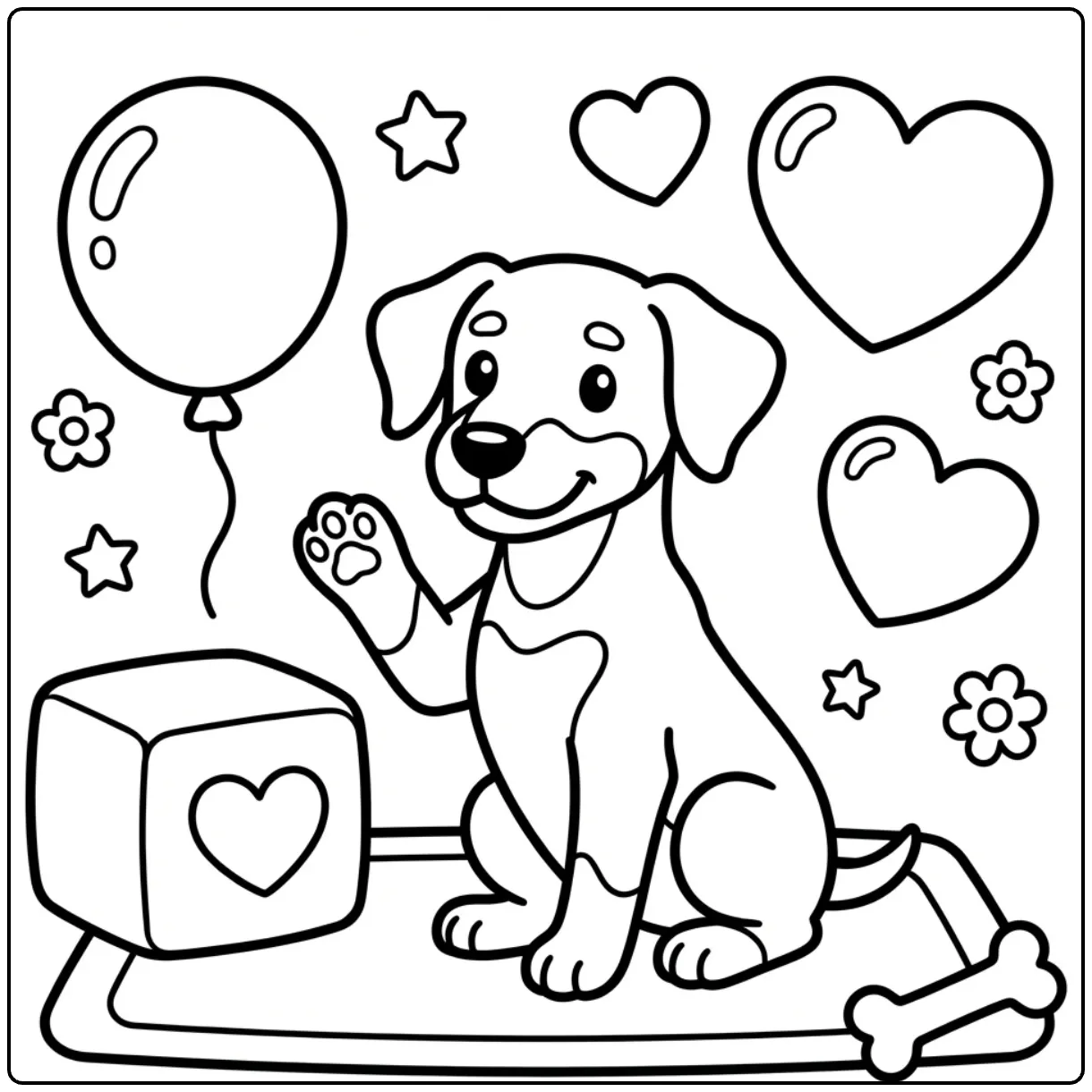Printable Doberman coloring page for toddlers with hearts