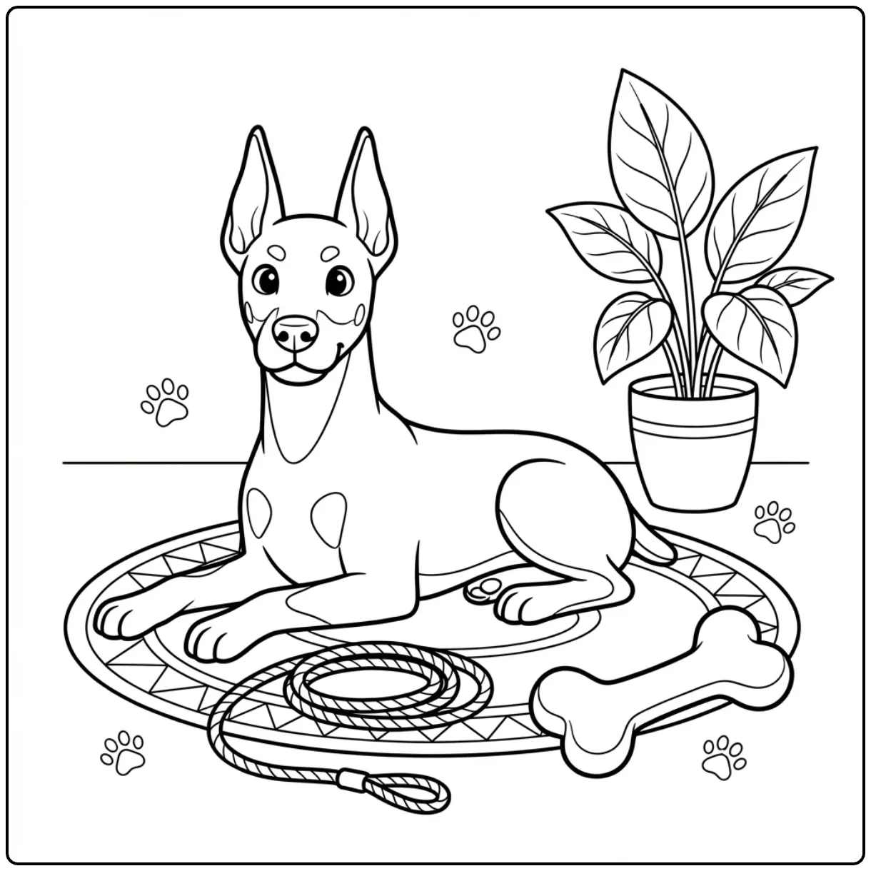 Relaxed dog lying down Realistic Doberman coloring page.