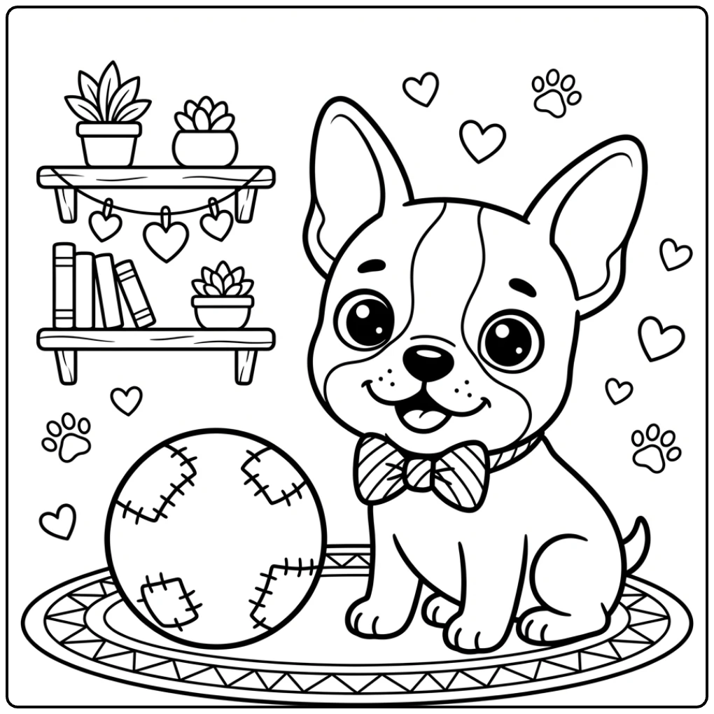 A simple Boston Terrier coloring page with a cute bow tie.