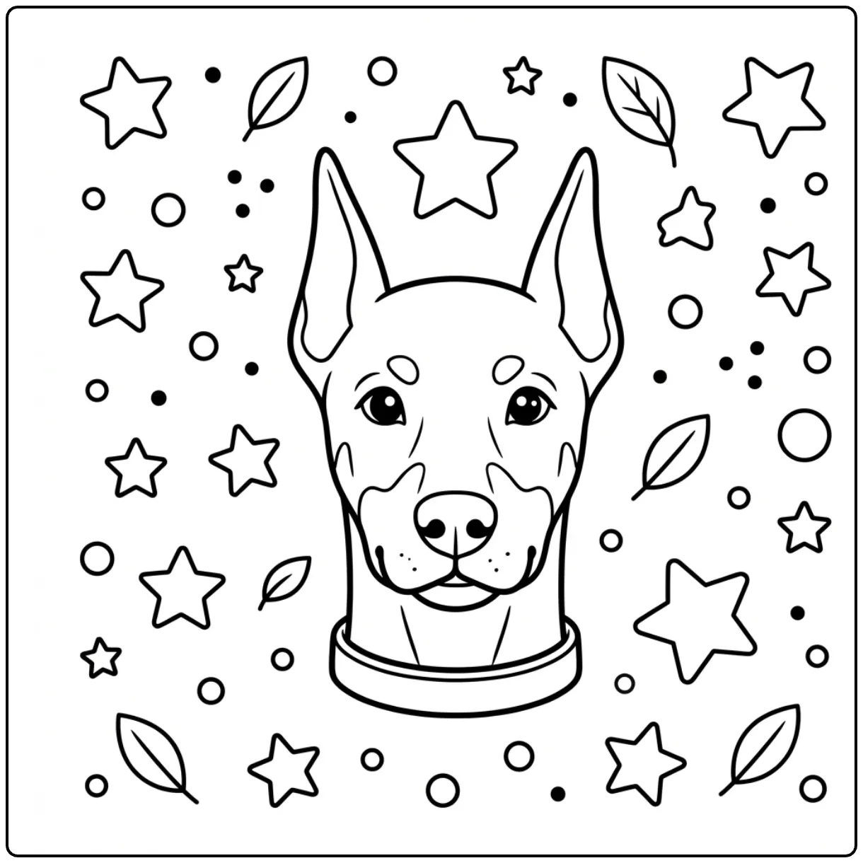 Cute cartoon Easy Doberman coloring page with stars.