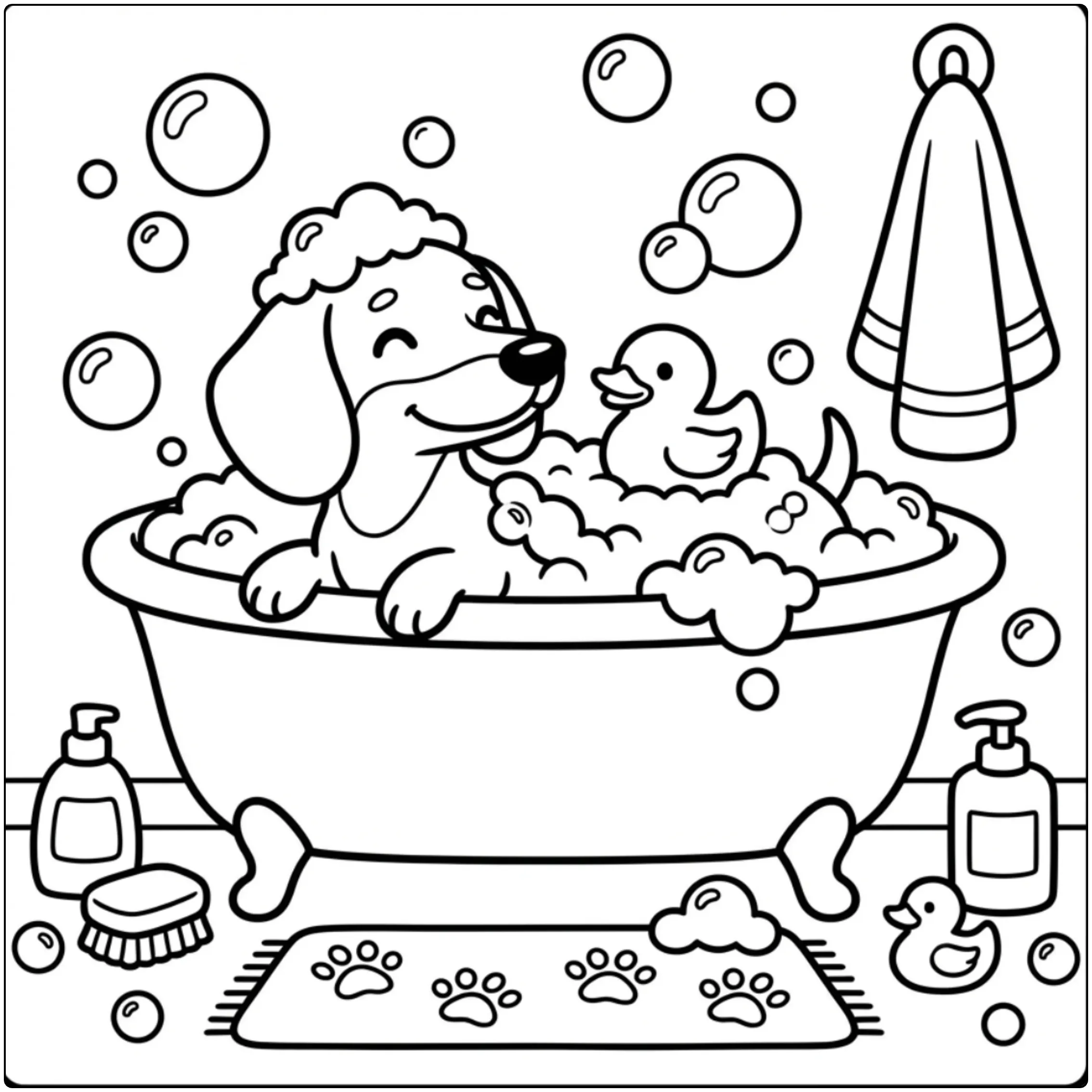 Cute dog in bubbles for a Dachshund coloring page