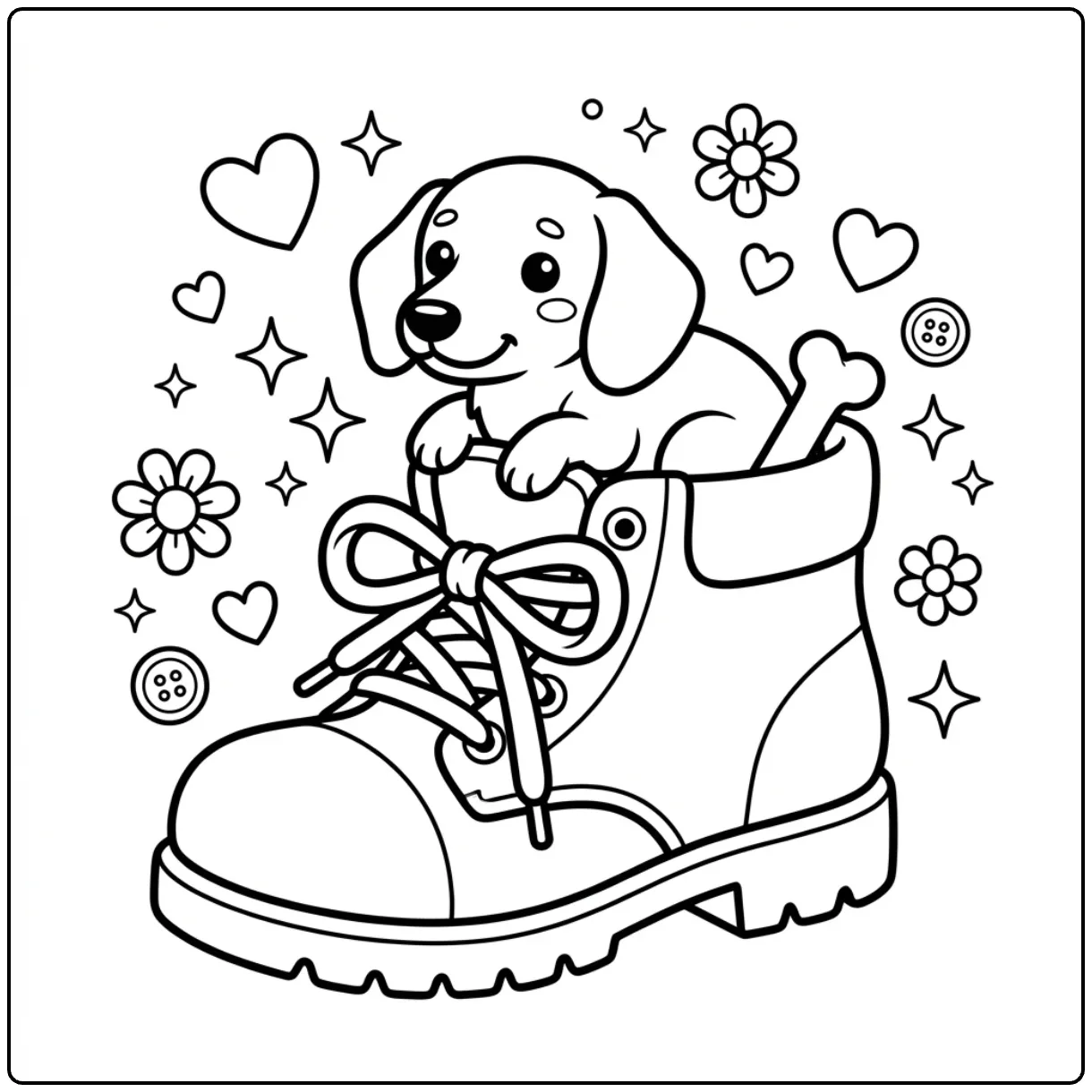Cute Miniature Dachshund coloring page of a puppy in a boot.