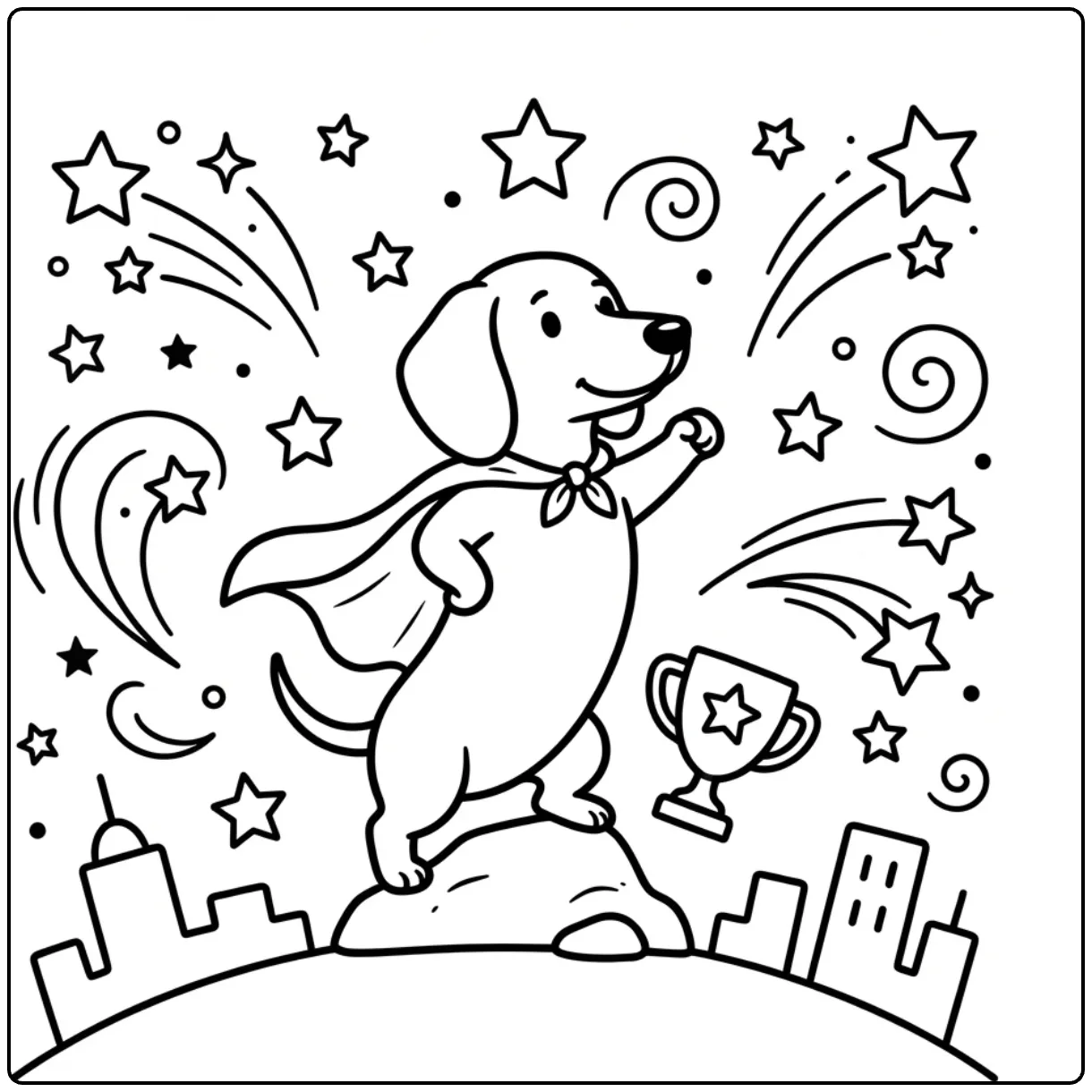 Superhero puppy posing in this cute Dachshund coloring page