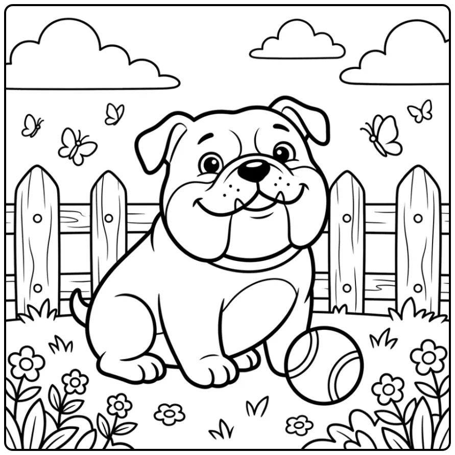 A proud pup on a grassy lawn for a Realistic Bulldog Coloring Page.