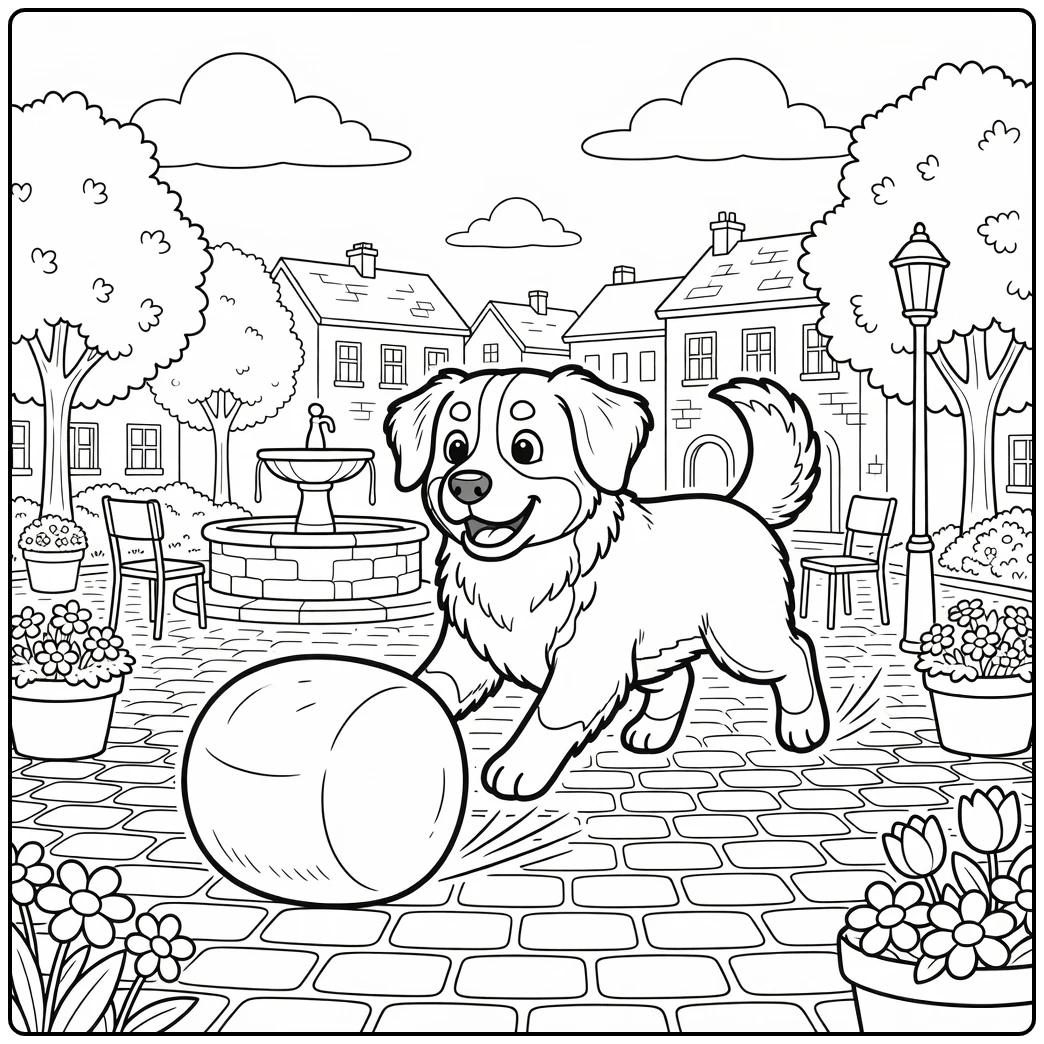 Funny bernese mountain dog coloring page with a dog slipping.