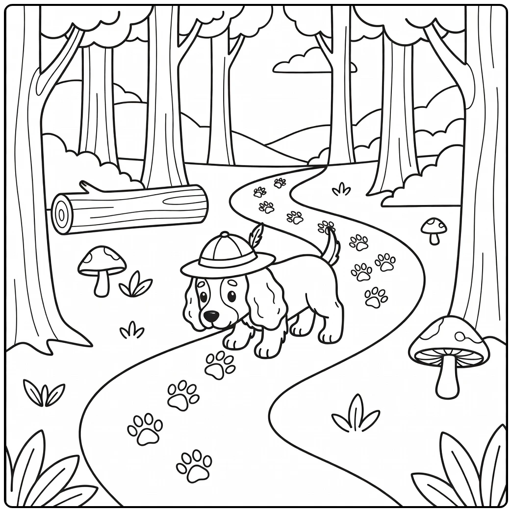 An explorer pup on a fun cocker spaniel coloring page.