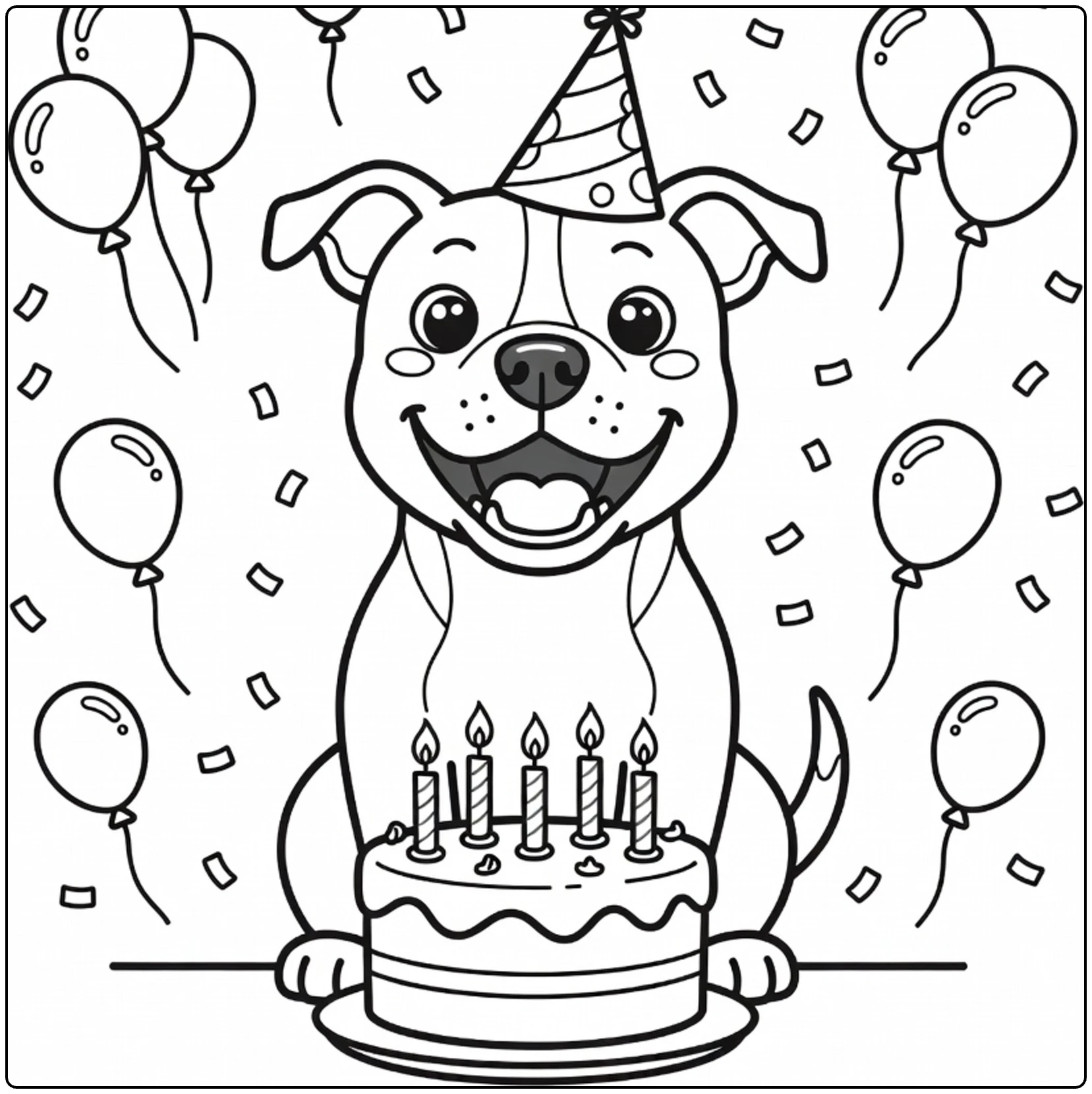 Party American Staffordshire Terrier coloring page with cake