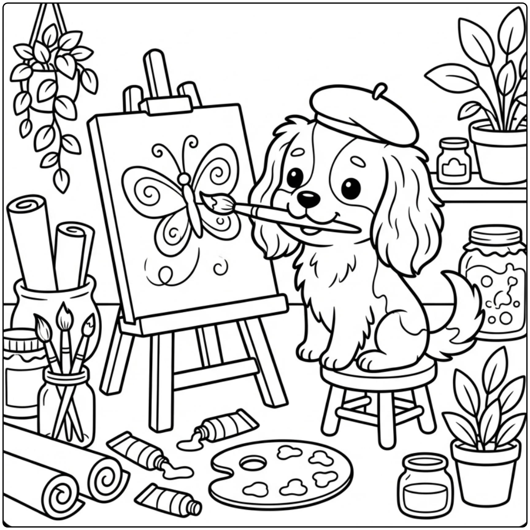 Cute cartoon cavalier king charles spaniel coloring page art