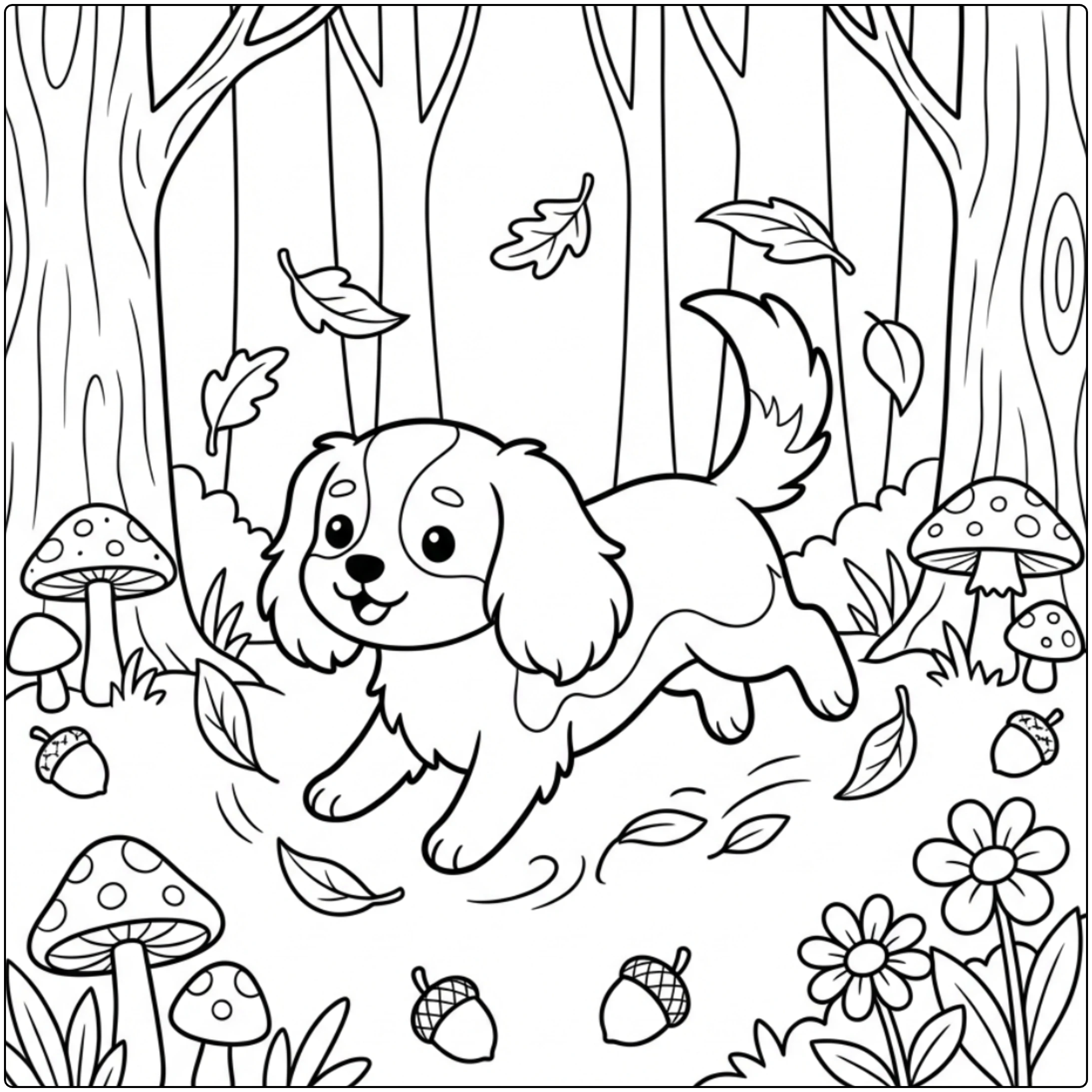 Playful Cavalier King Charles Spaniel coloring page art.