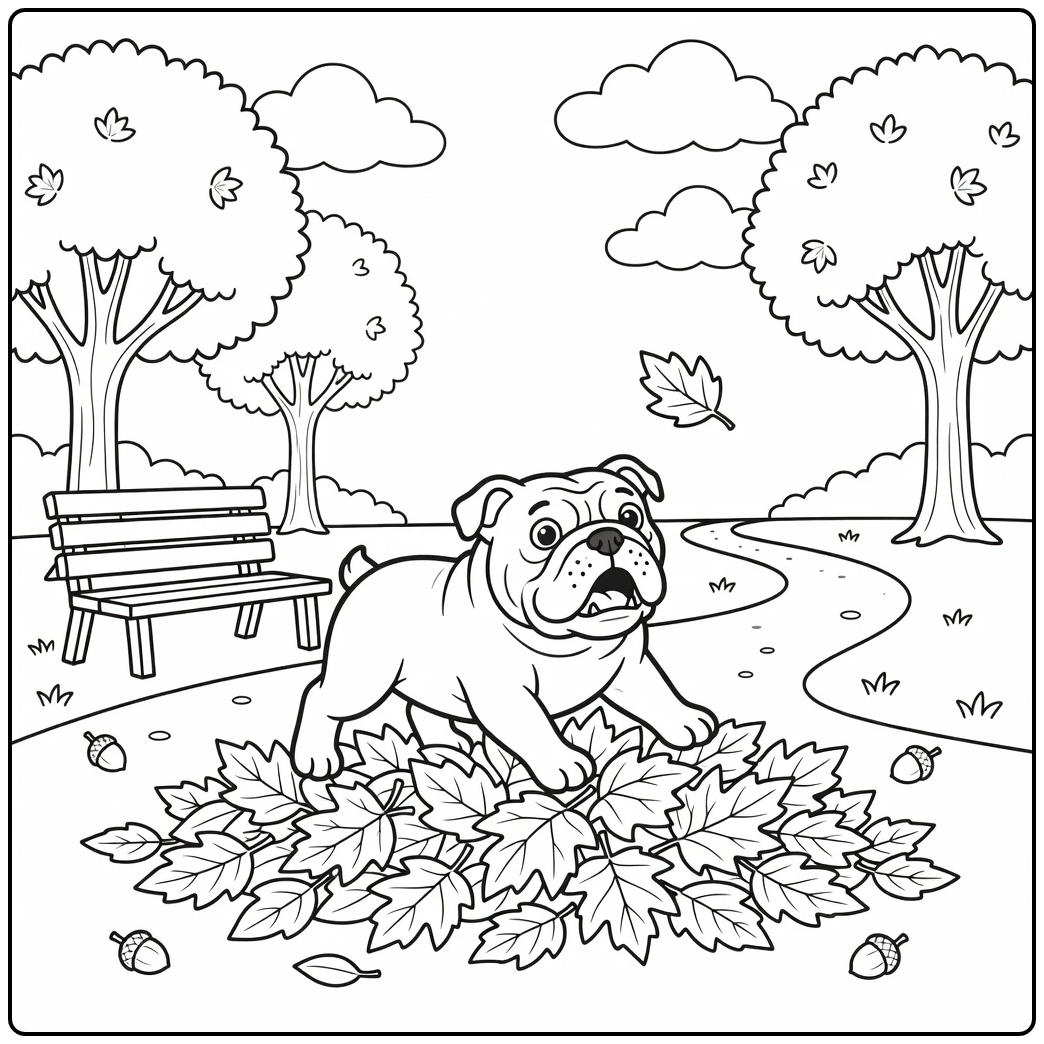 A clumsy dog on an english bulldog coloring page slipping.