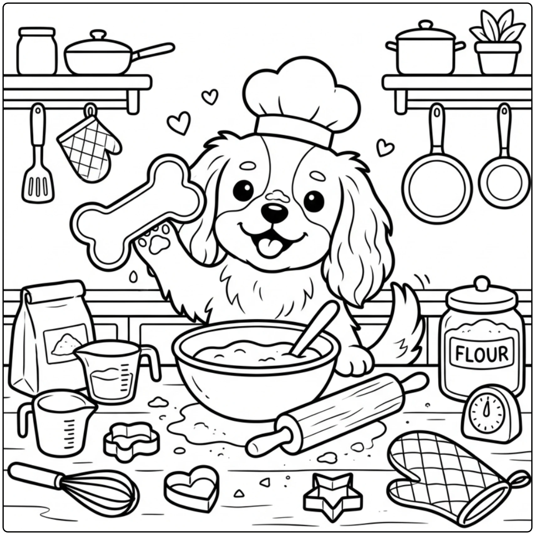 Chef cute cavalier king charles spaniel coloring page art.