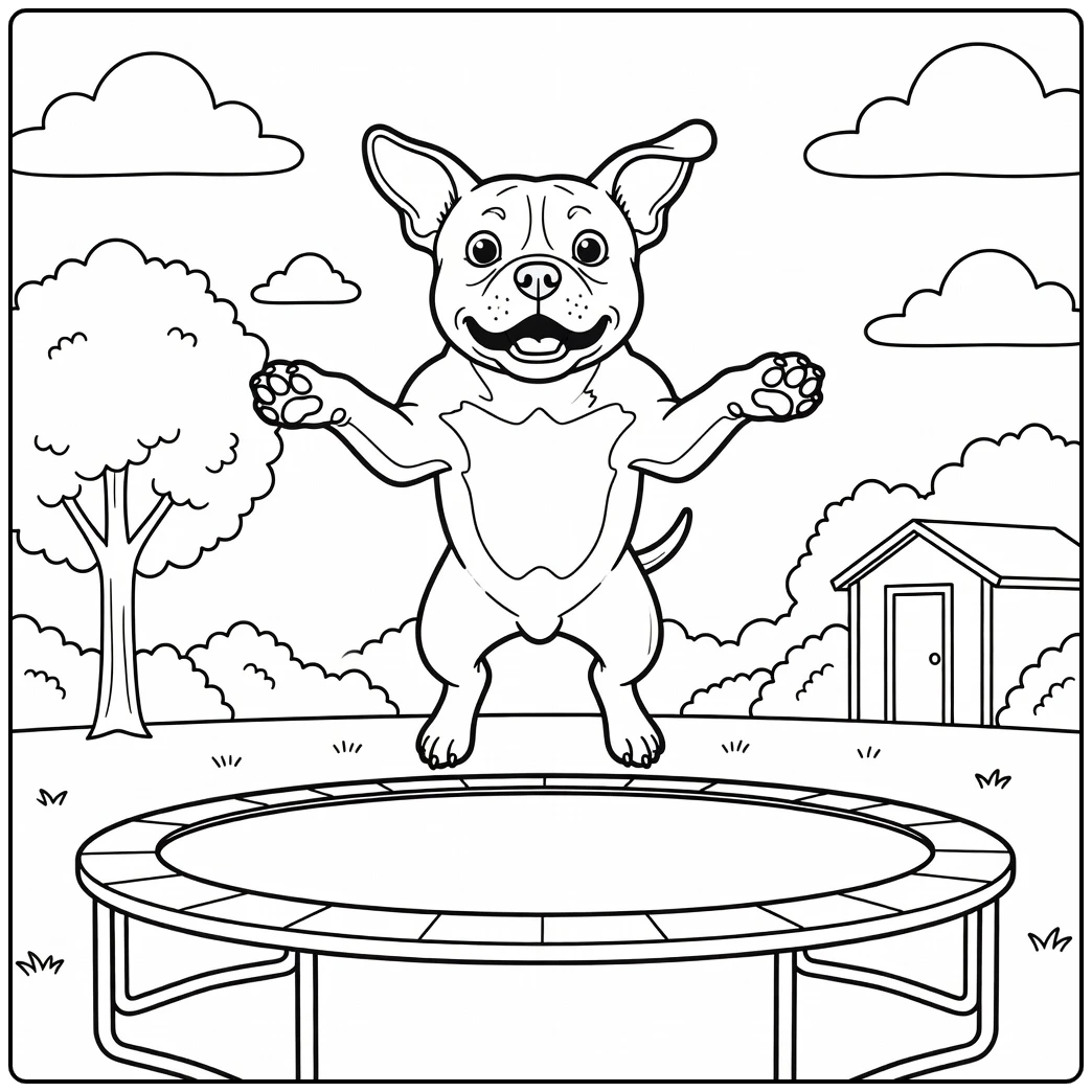 A mid-air dog with floppy ears american bully coloring page.