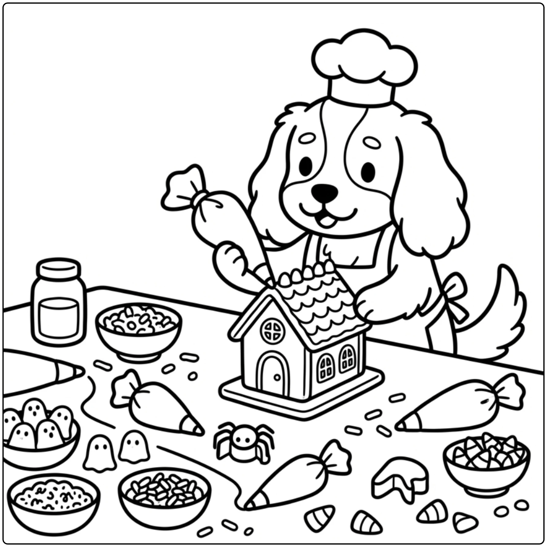 Cavalier King Charles Spaniel decorating a haunted house.