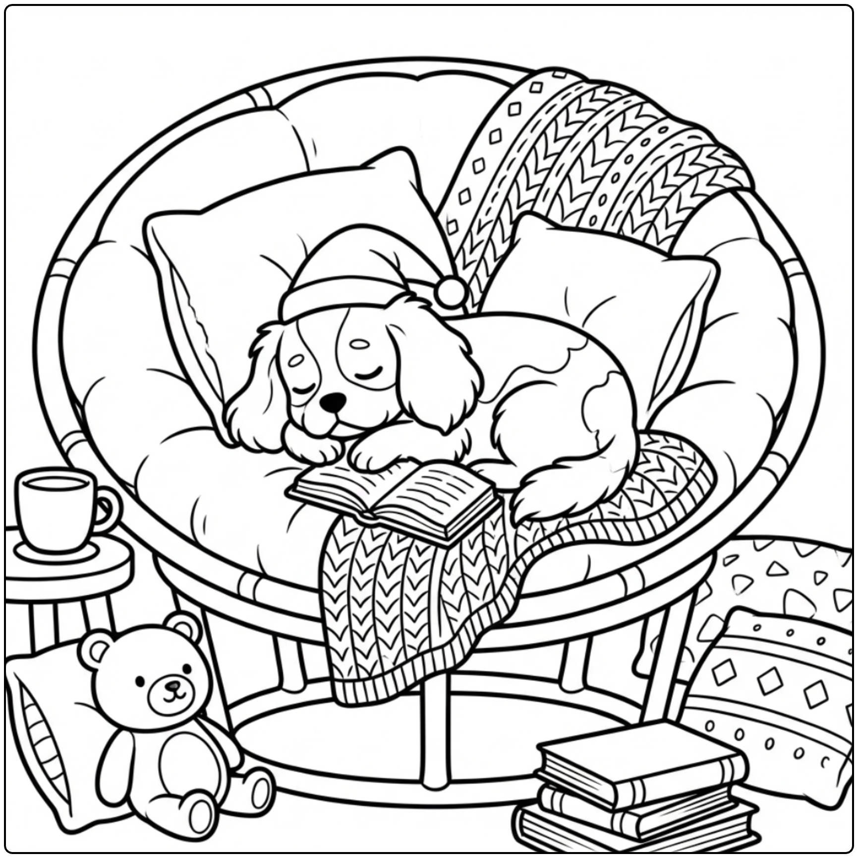 A cute cavalier king charles spaniel coloring page asleep.