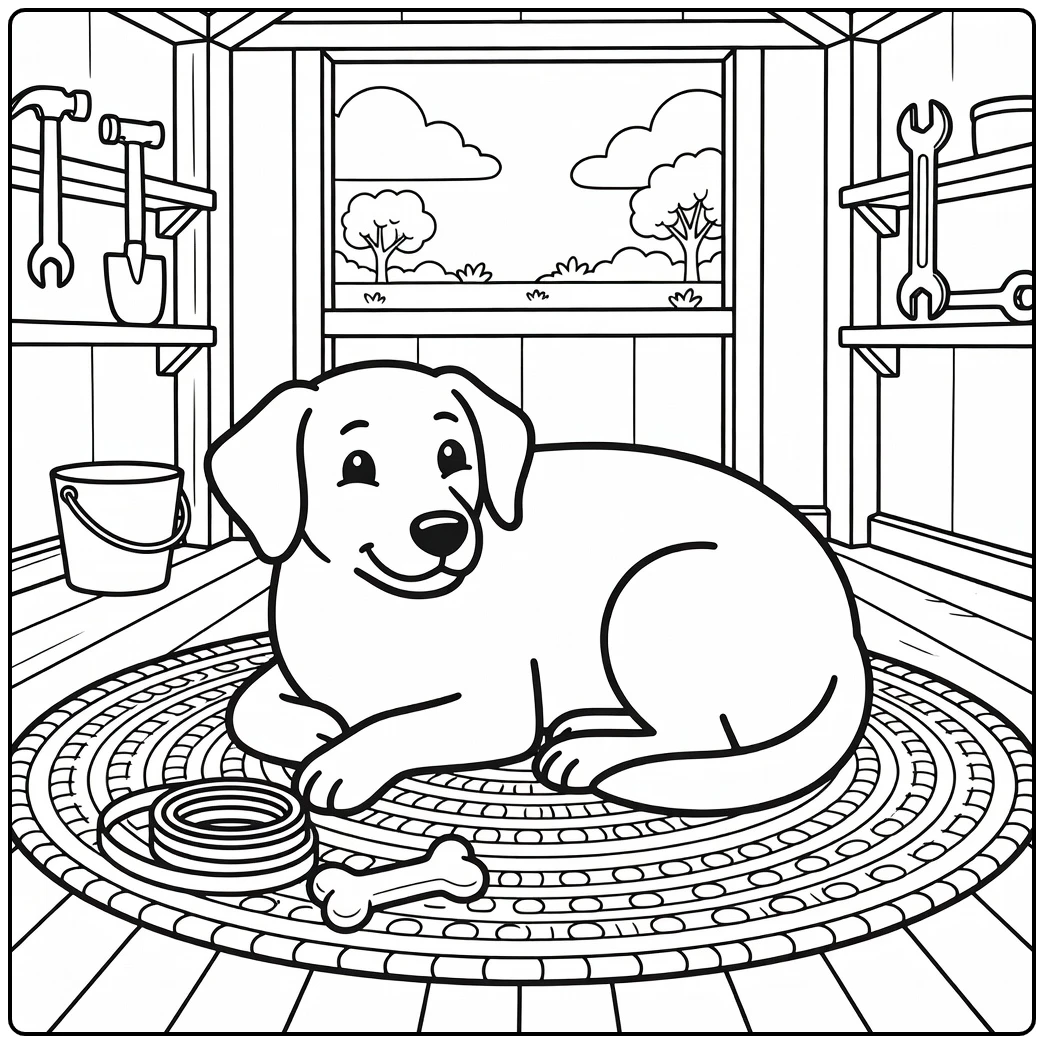 A resting dog on a rug inside a shed kelpie coloring page.