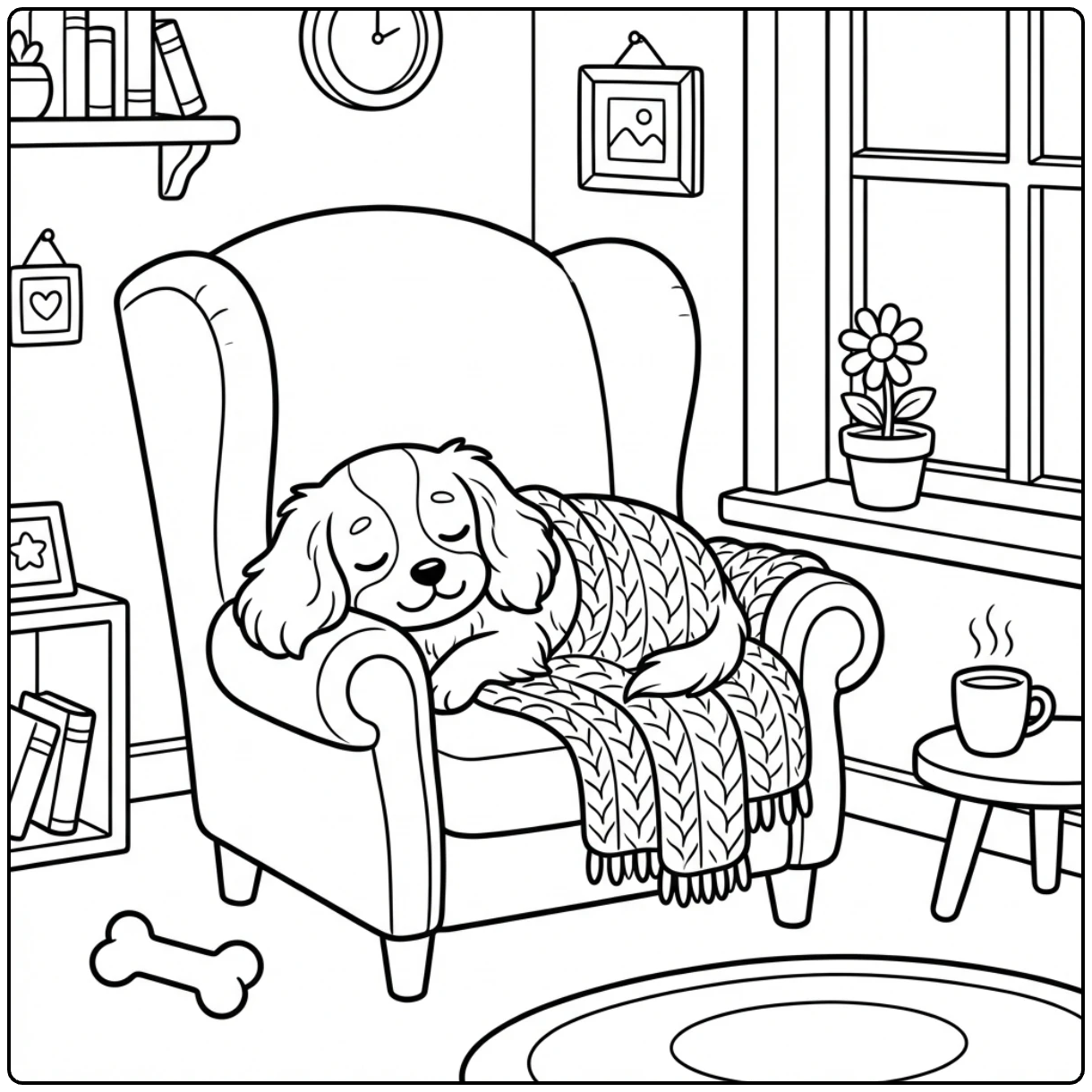 Cute Simple Cavalier King Charles Spaniel coloring page.