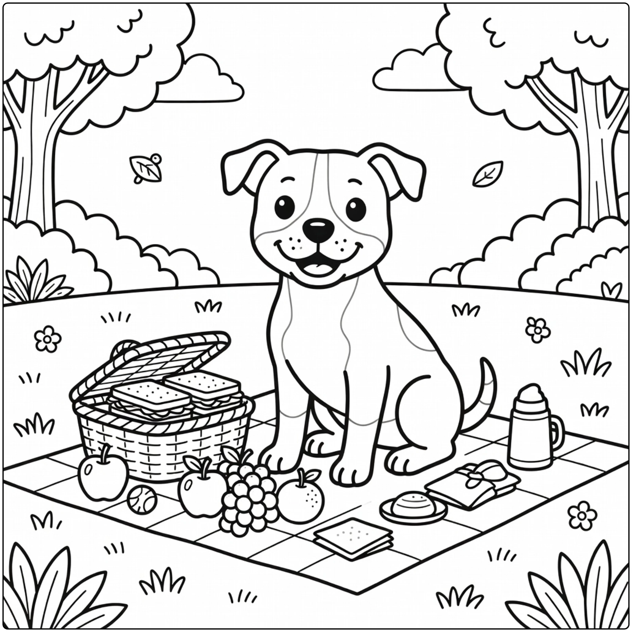 American Staffordshire Terrier coloring page with a picnic.