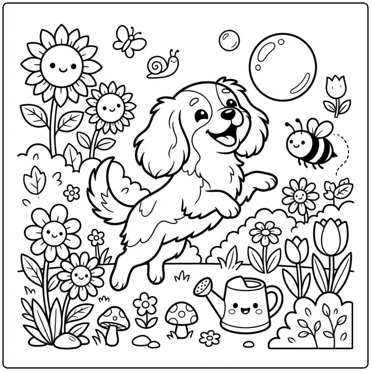 Fun Cavalier King Charles Spaniel coloring page for kid.