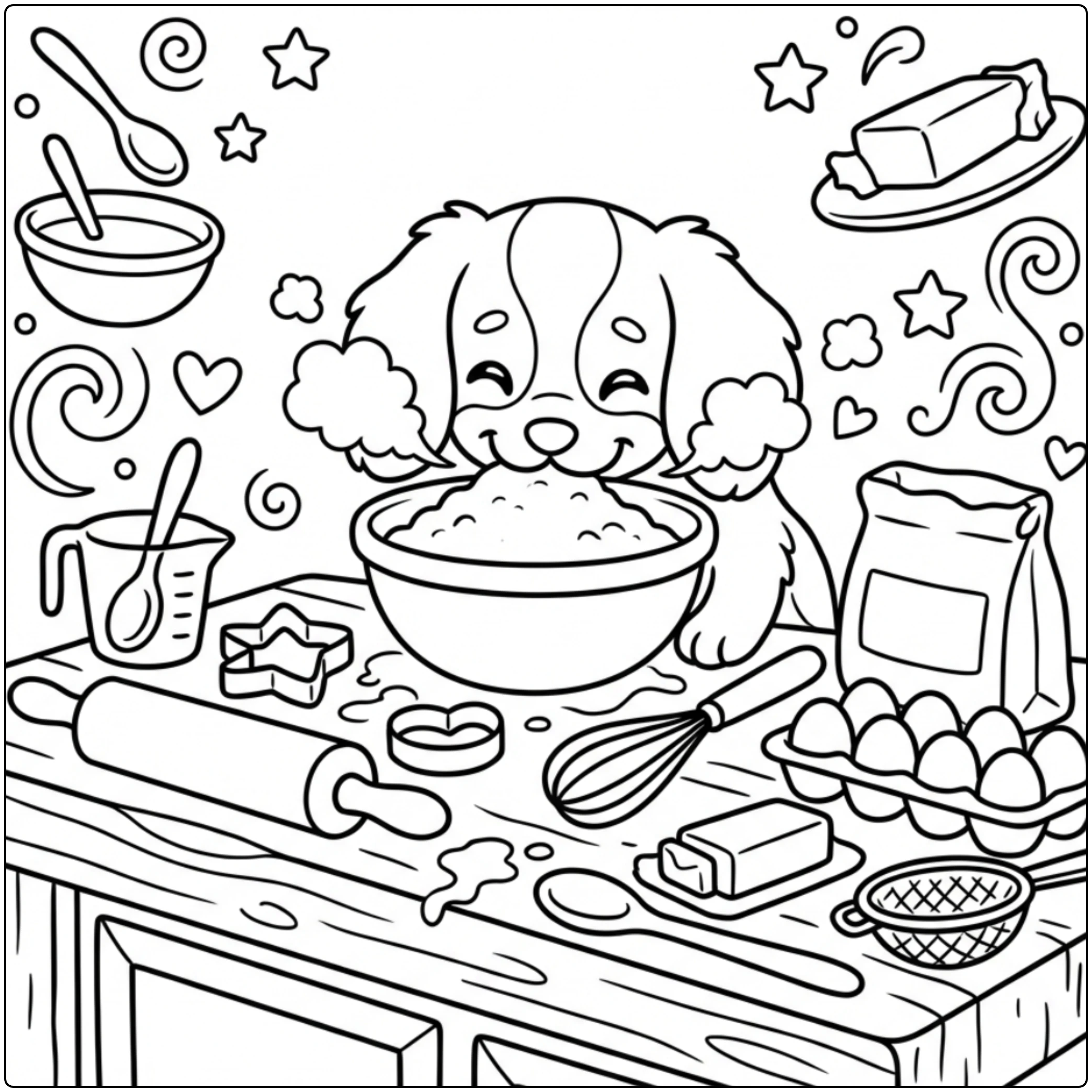 Cavalier King Charles Spaniel coloring page: baking dog.
