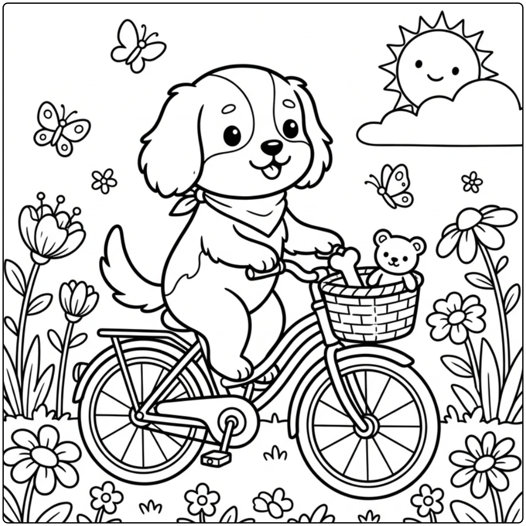 Fun cute cavalier king charles spaniel coloring page on bike
