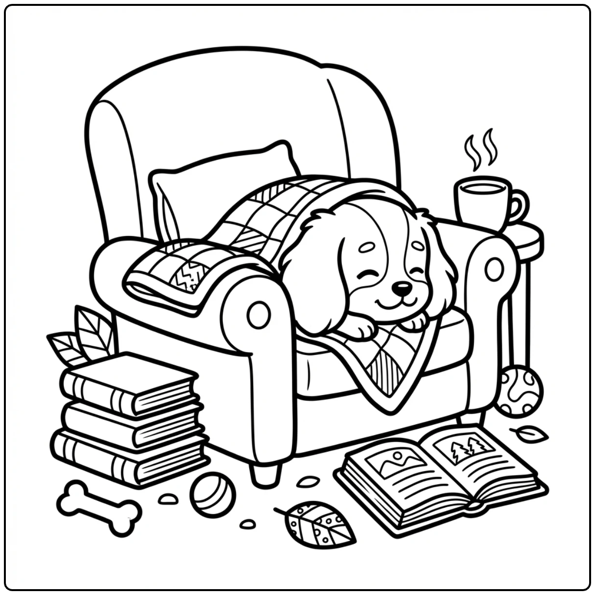 Cozy Cavalier King Charles Spaniel Puppy Coloring Page.