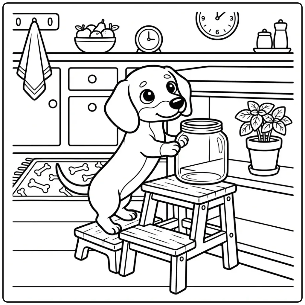 Dachshund puppy on a stool Dog coloring page.