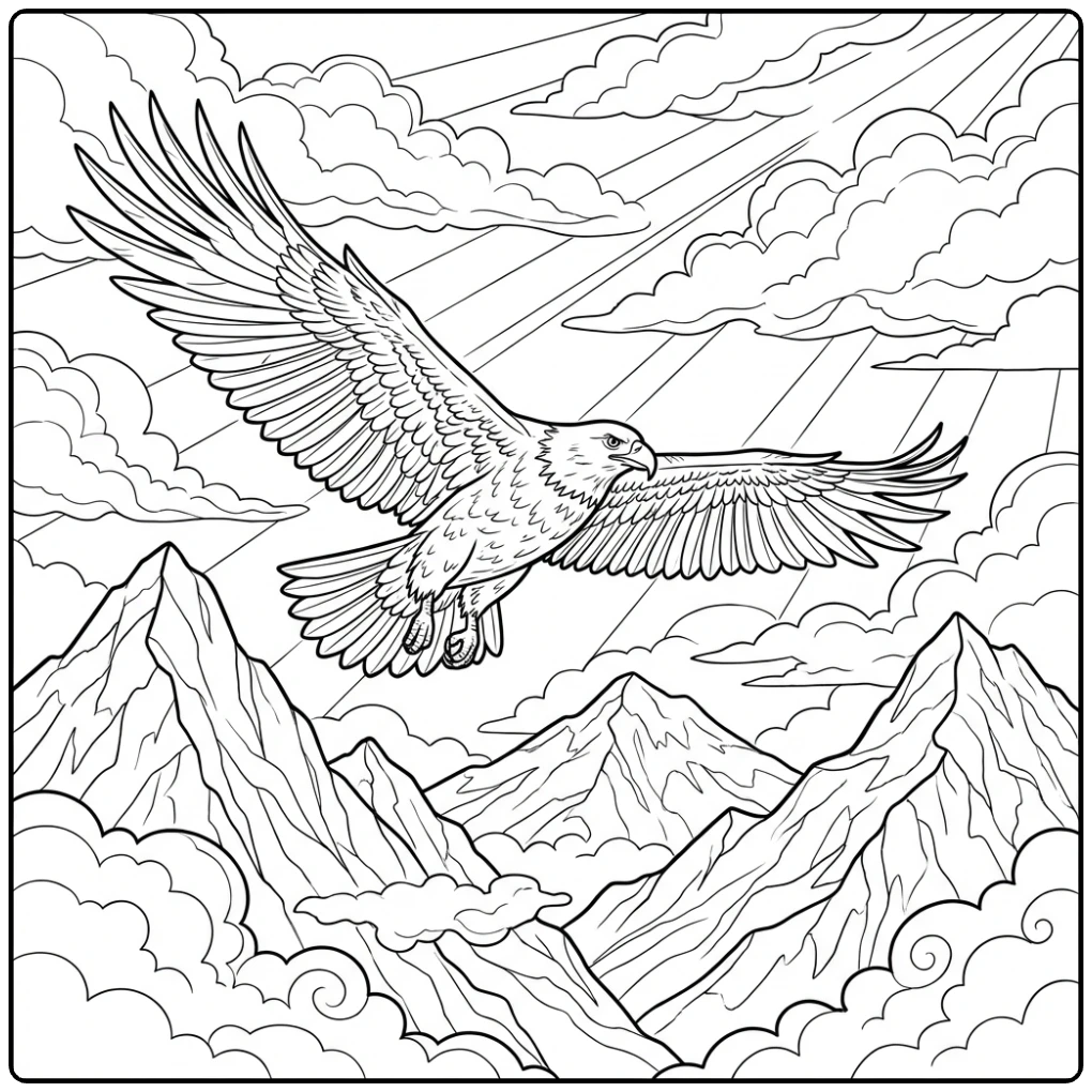 Majestic eagle soaring high Animal coloring page.