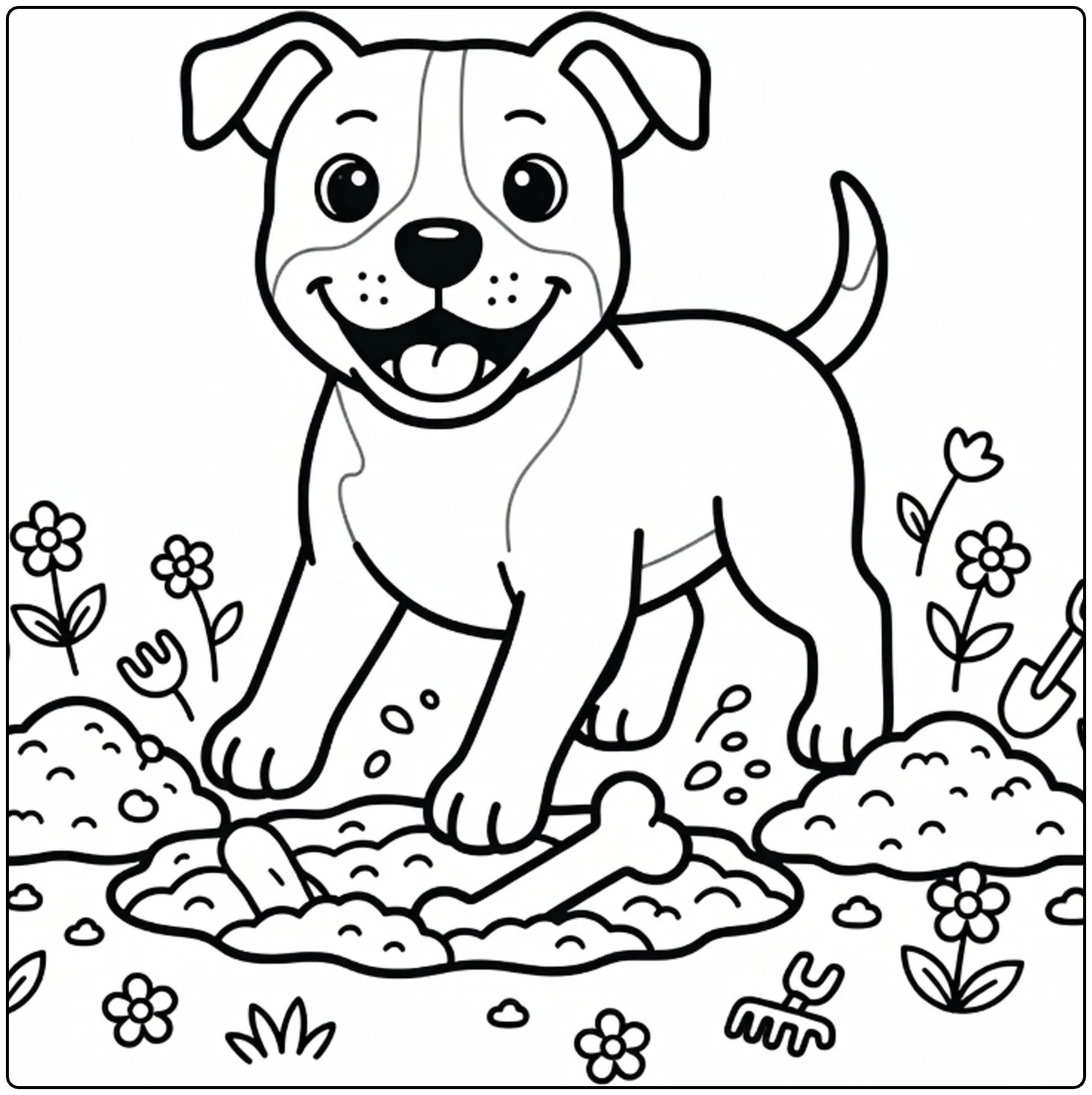 Cute American Staffordshire Terrier coloring page digging hole.