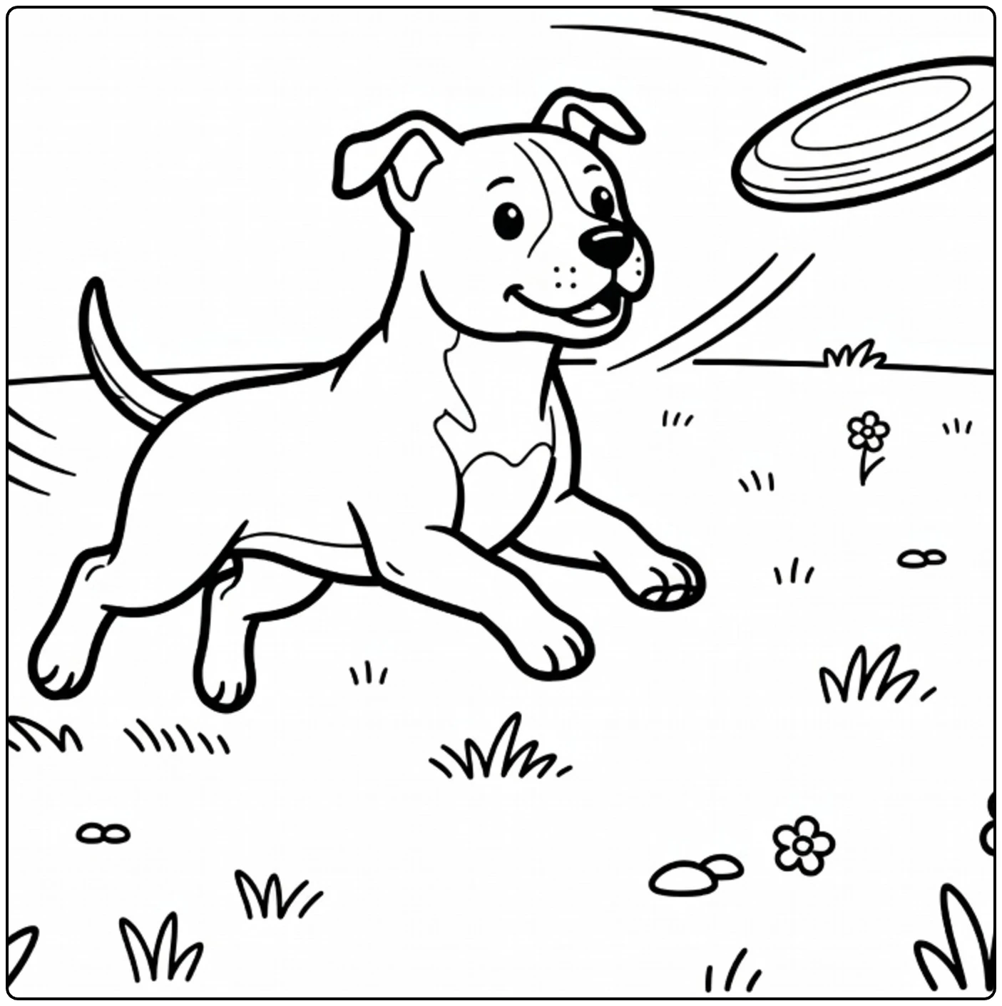American Staffordshire Terrier coloring page chasing frisbee