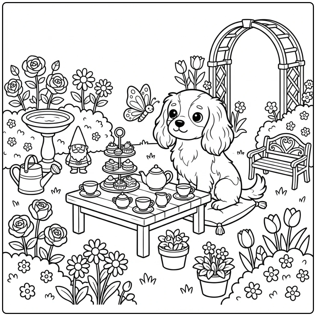 Sweet Cavalier King Charles Spaniel coloring page for kids.