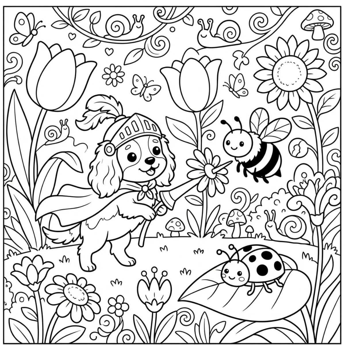 Knight cartoon cavalier king charles spaniel coloring page.