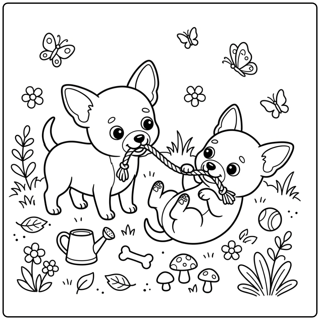 Cute playful puppies featured in this Chihuahua coloring page.