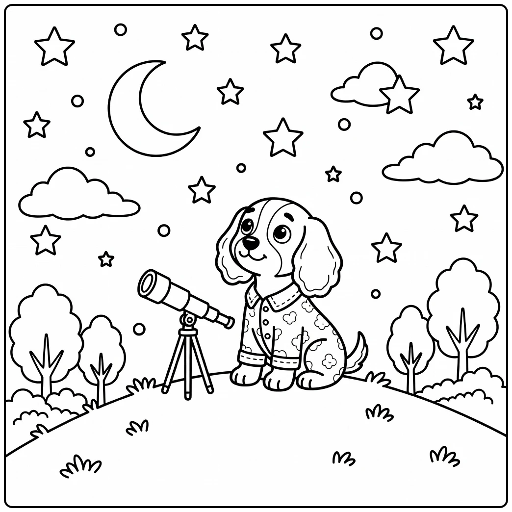 A puppy in pajamas for a cute cocker spaniel coloring page.