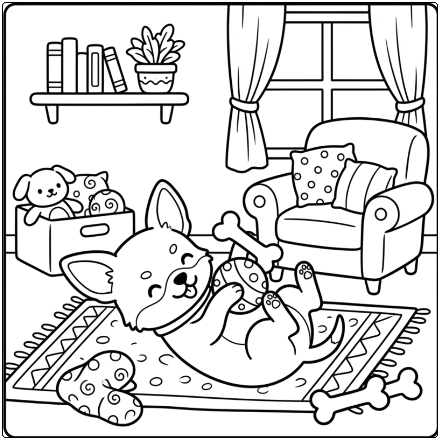 A Chihuahua Puppy coloring page with a dog playing.