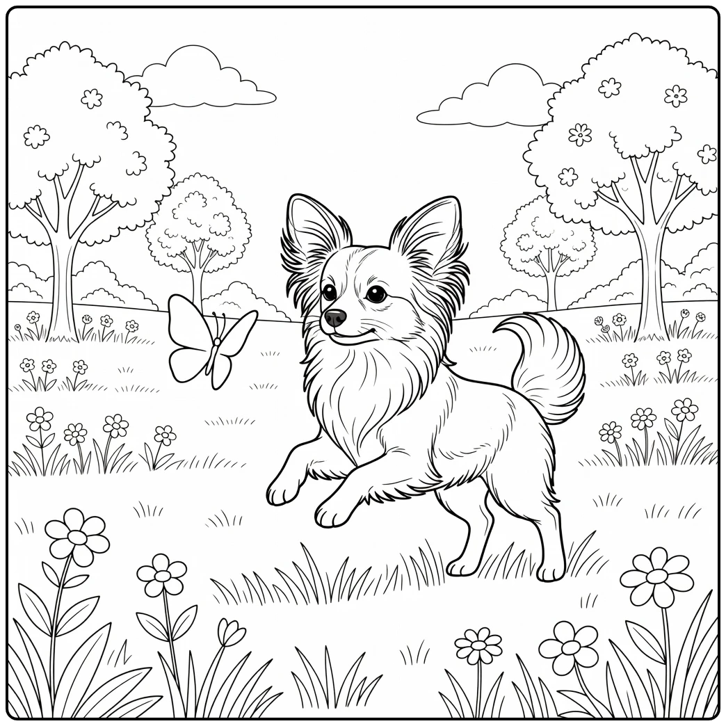 A happy dog with large ears on this papillon coloring page.