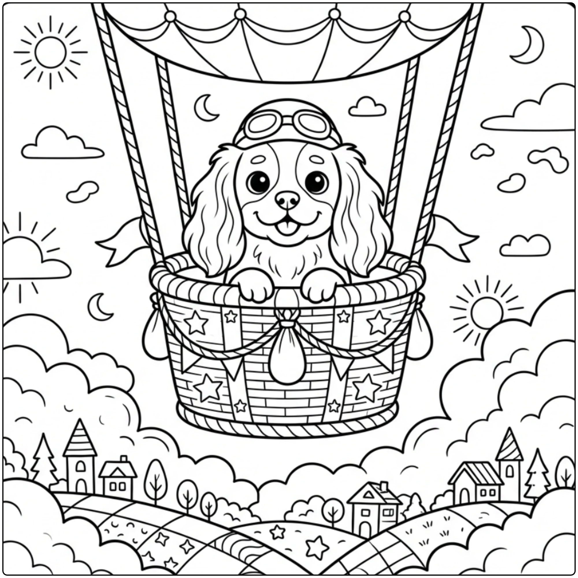 Hot air balloon Cavalier King Charles Spaniel coloring page