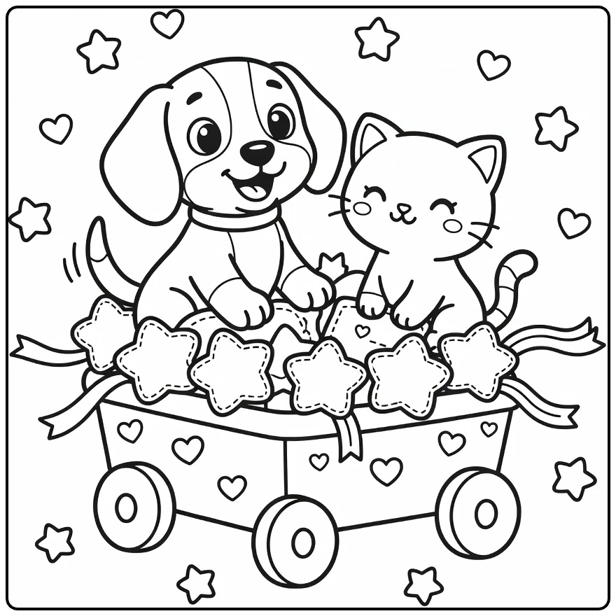 A Puppy And Kitten Coloring Page: Beagle Puppy & Cute Kitten