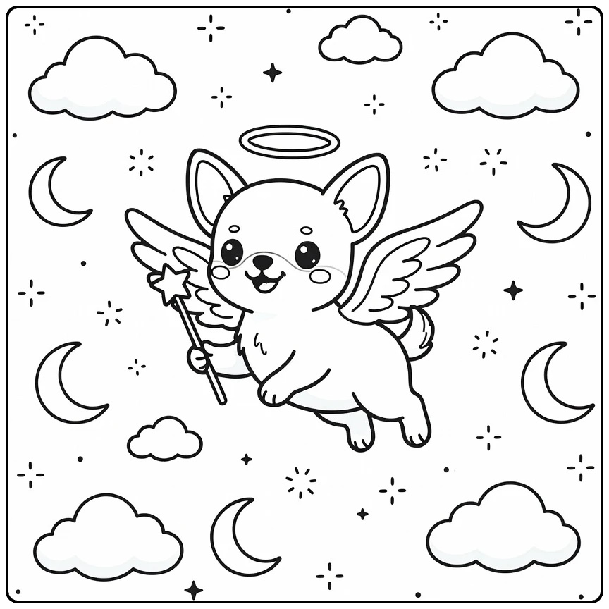 Angel Dog coloring page: Chihuahua angel flying with wings