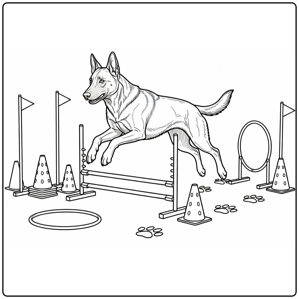 Belgian Malinois coloring page jumping agility hurdle