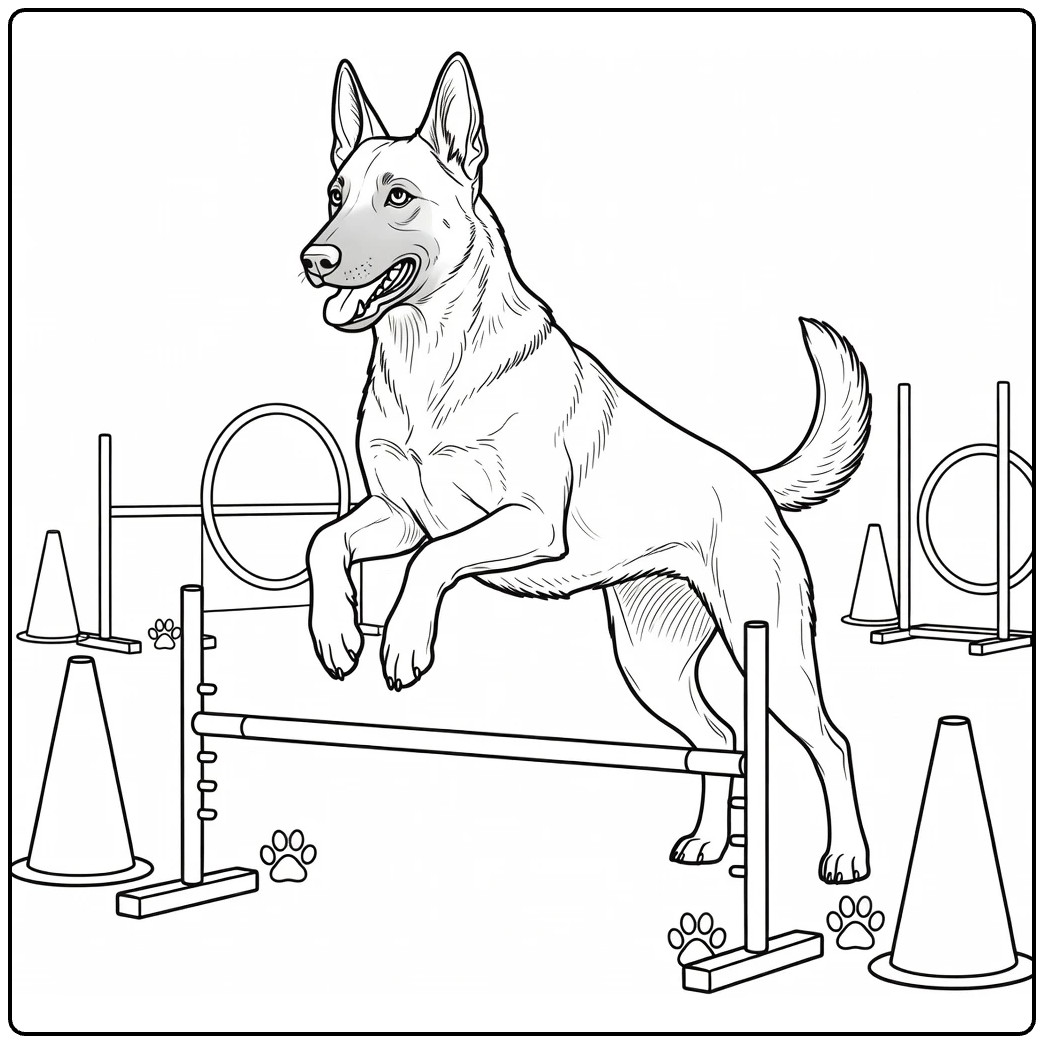 Belgian Malinois coloring page jumping agility hurdle