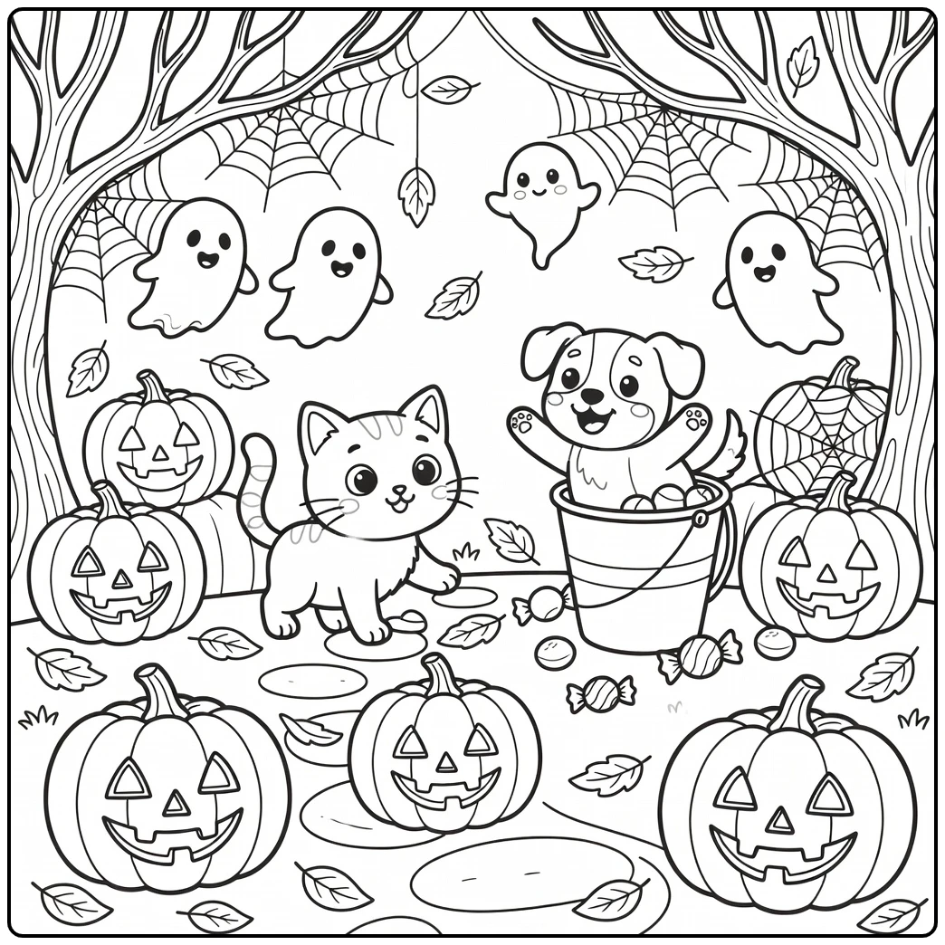 cat and dog halloween coloring pages pumpkin path adventure