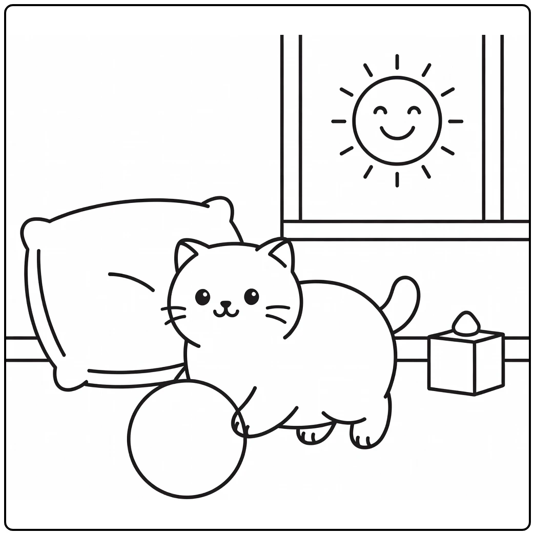 Cat coloring pages for toddlers: British Shorthair rolling big ball